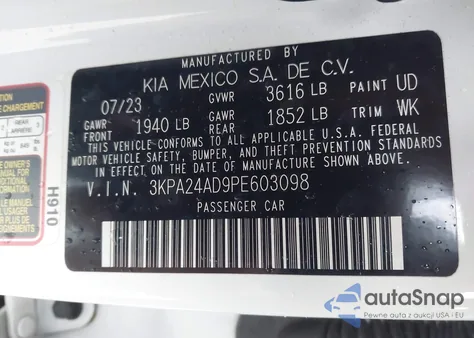 2023 Kia Rio S z USA, uszkodzony, nr VIN 3KPA24AD9PE603098